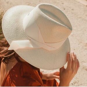 VERONICA BEARD x FREYA Gardenia RARE White Cream Straw Hat Ribbon Large NWT